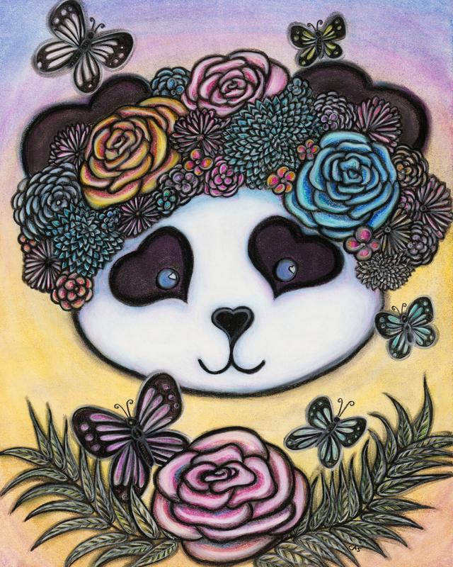Panda and Flowers